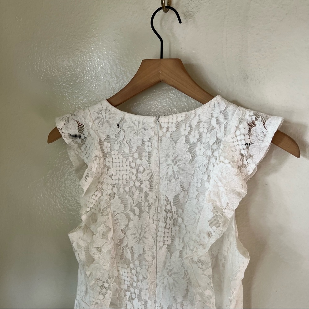 Lulus | Molinetto White Lace Ruffled Tiered Sleeveless Mini Dress - Picture 7 of 7